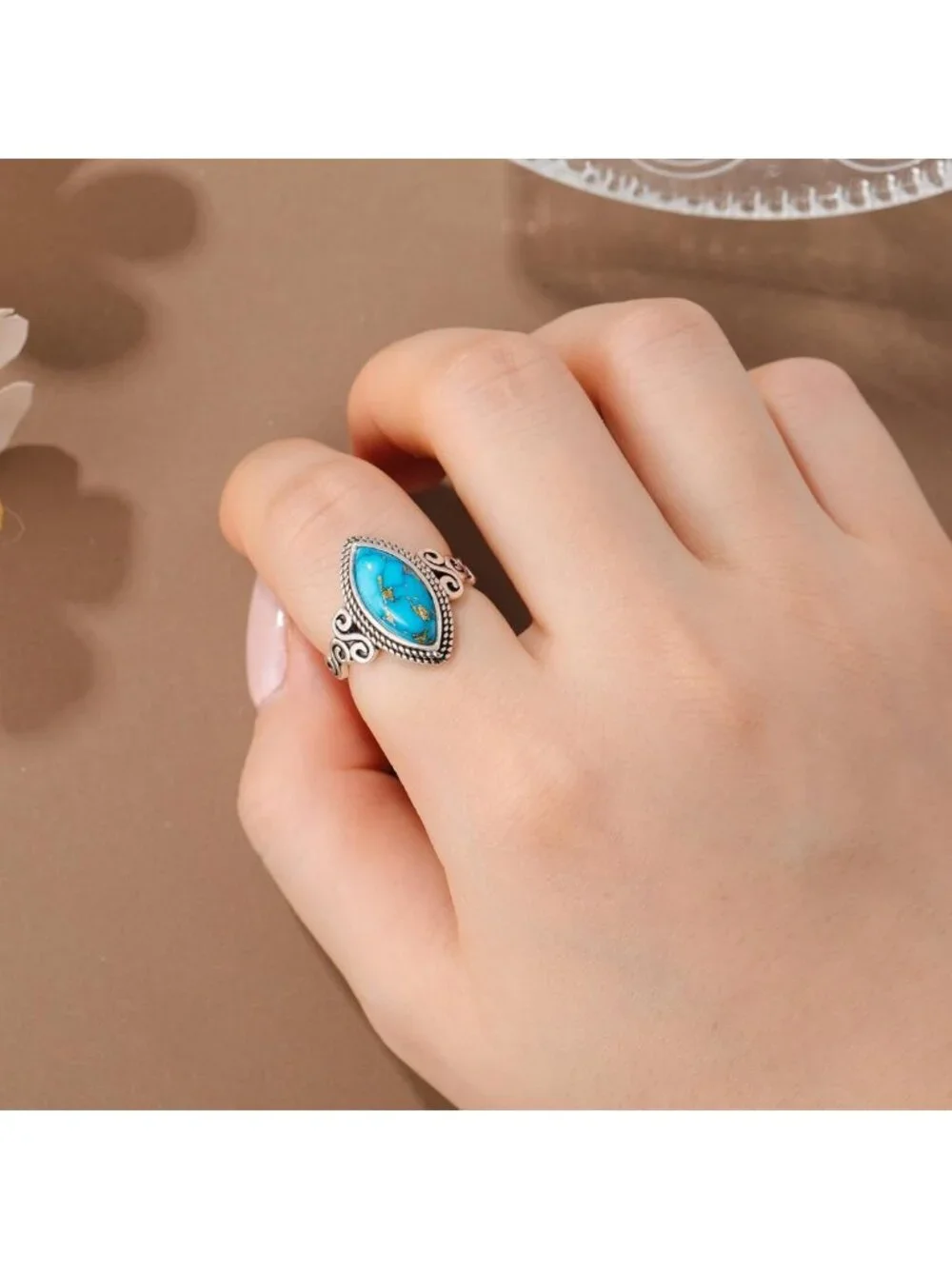 925 Sterling Silver Turquoise Statement Ring for Women - Boho Chic Jewelry